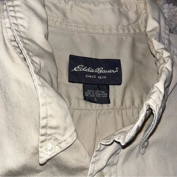 Eddie Bauer casual button up t shirt cream/pale yellow colored mens size L - Picture 10 of 10